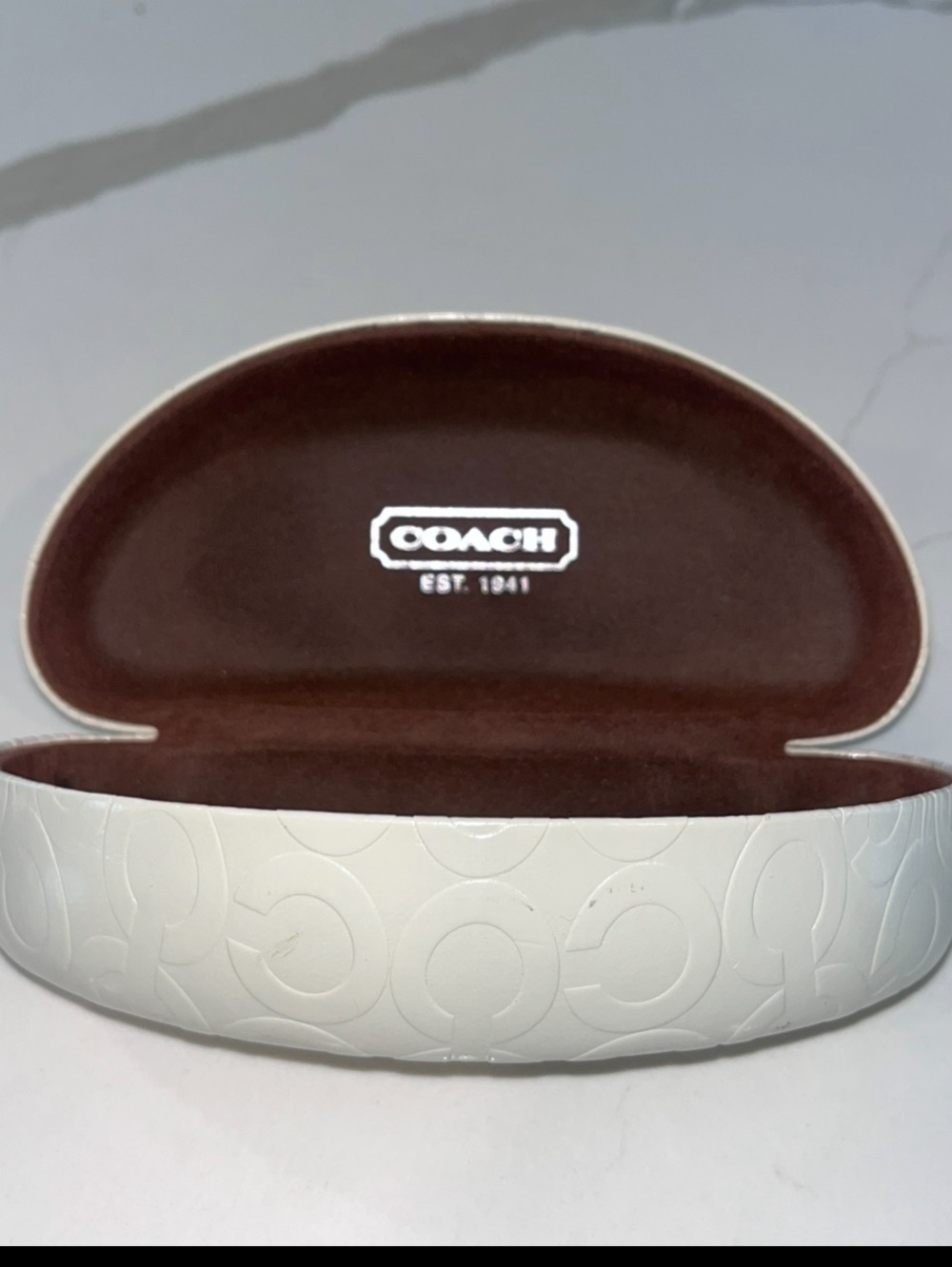 COACH Large White Logo Eyeglass / Sunglass Hard Clamshell Case.